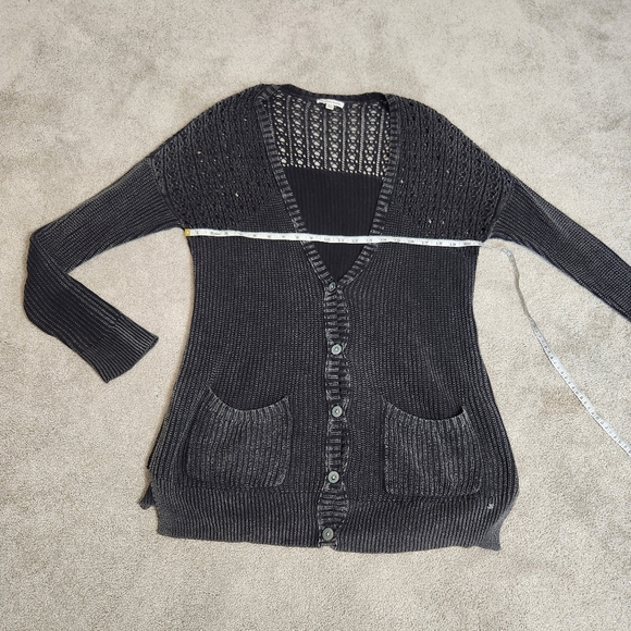 Y2K Charcoal Crochet Knit Cardigan Sweater Whimsigoth Dark Fairy Size M Witchy - Picture 9 of 16